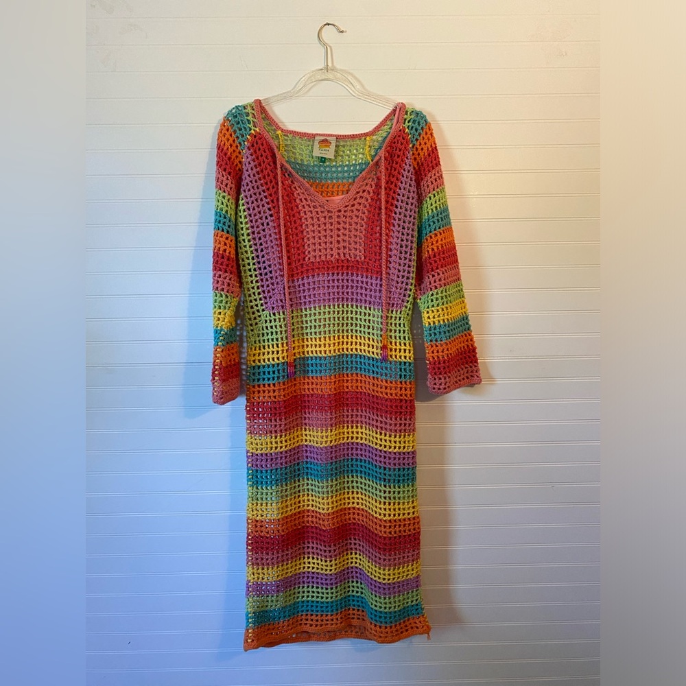 Farm Rio Multicolor Crocheted Cotton Dress NWOT Small - Picture 2 of 14